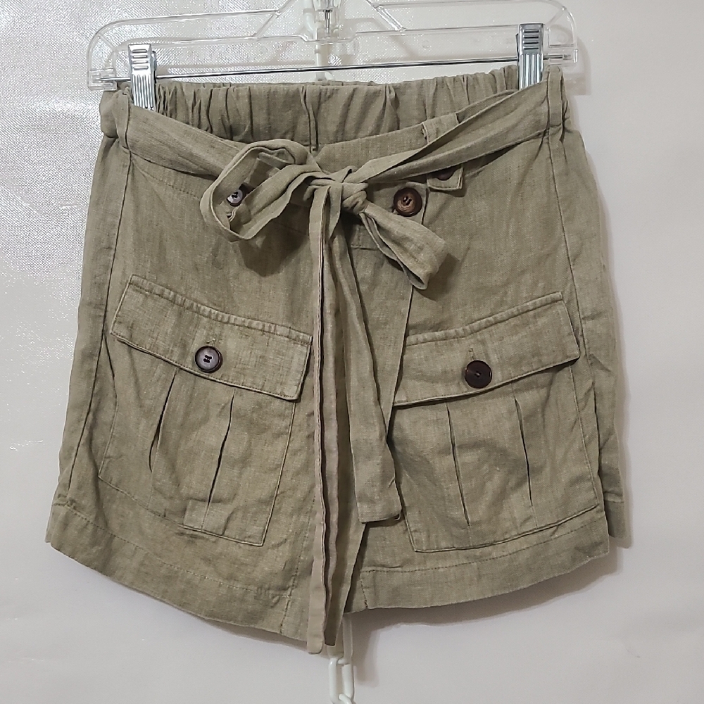 Zara Women's Olive Green Linen Blend Utility Skort Shorts - Size Small‎